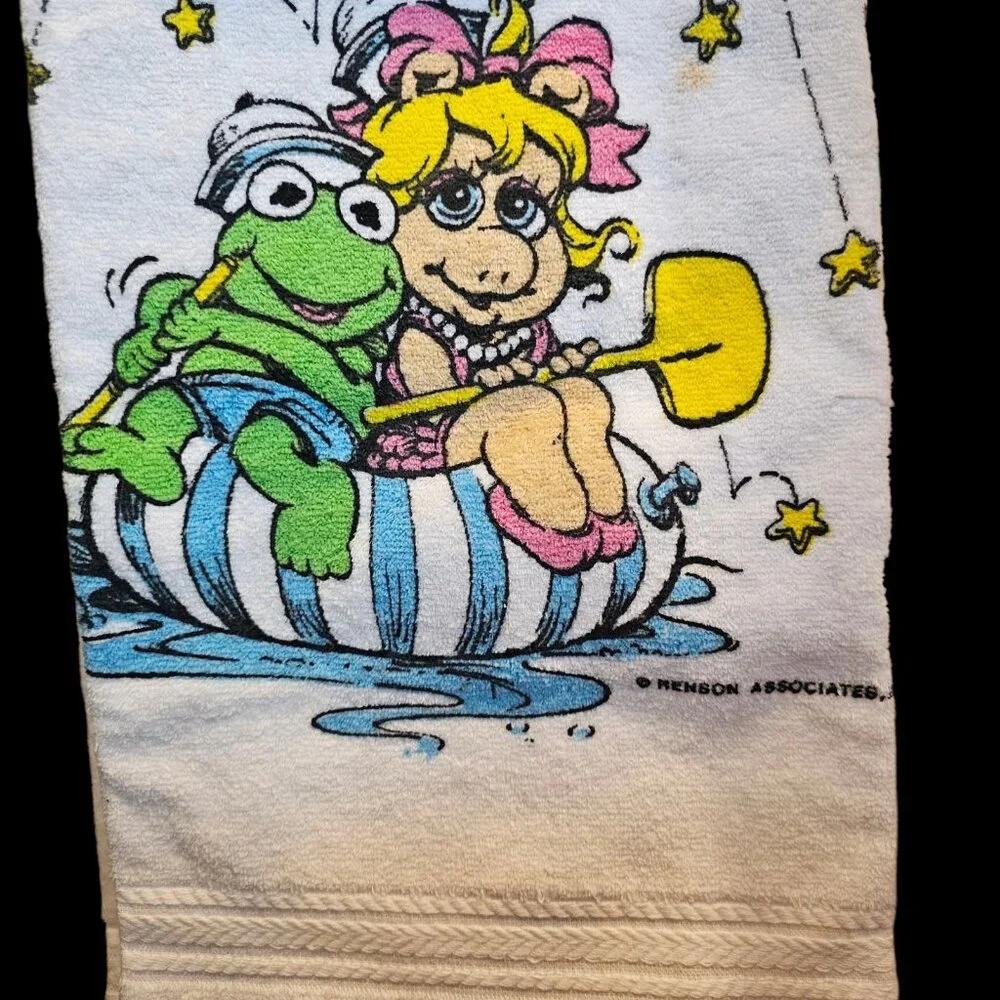VTG Muppet Babies Kermit Miss Piggy Kids Bath Towel Set‎ Wash Cloth NEW USA Made